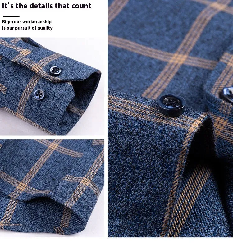 Cotton Long-sleeved Shirt Plaid Business Slim Fit