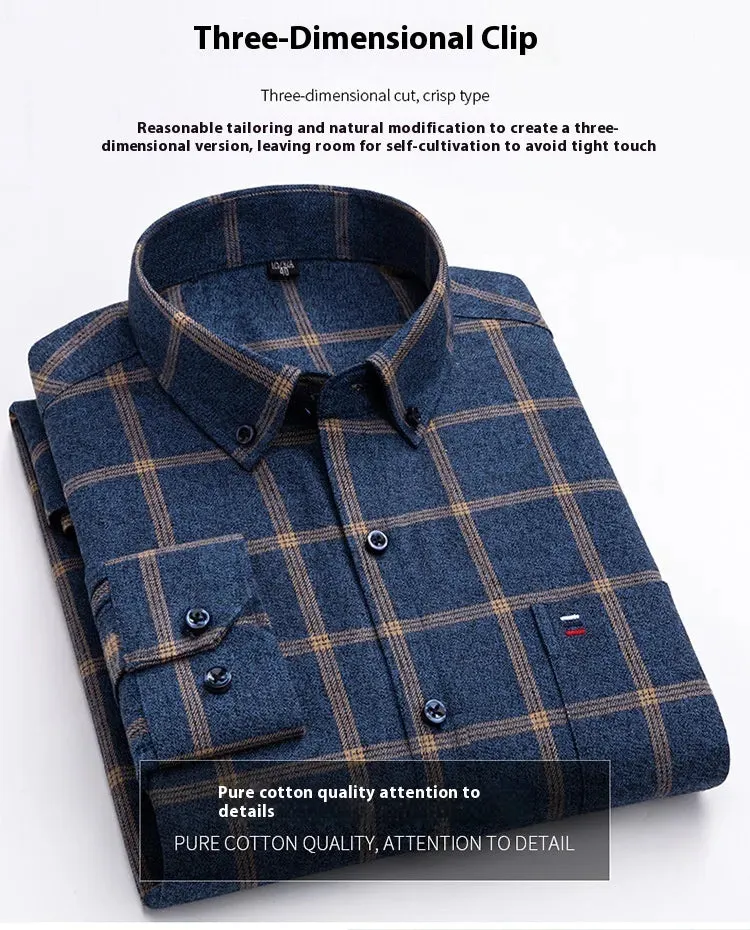 Cotton Long-sleeved Shirt Plaid Business Slim Fit