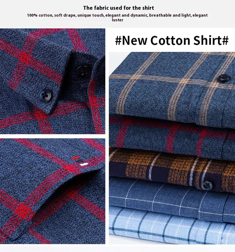 Cotton Long-sleeved Shirt Plaid Business Slim Fit