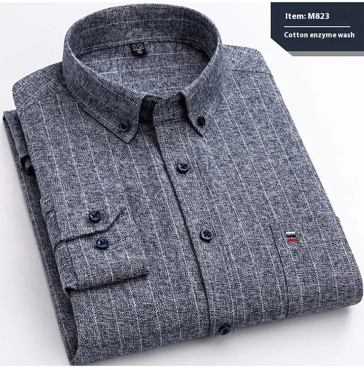 Cotton Long-sleeved Shirt Plaid Business Slim Fit