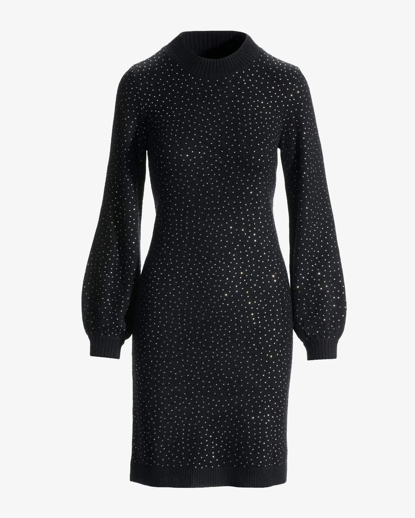 Crystal Turtleneck Sweater Dress Black