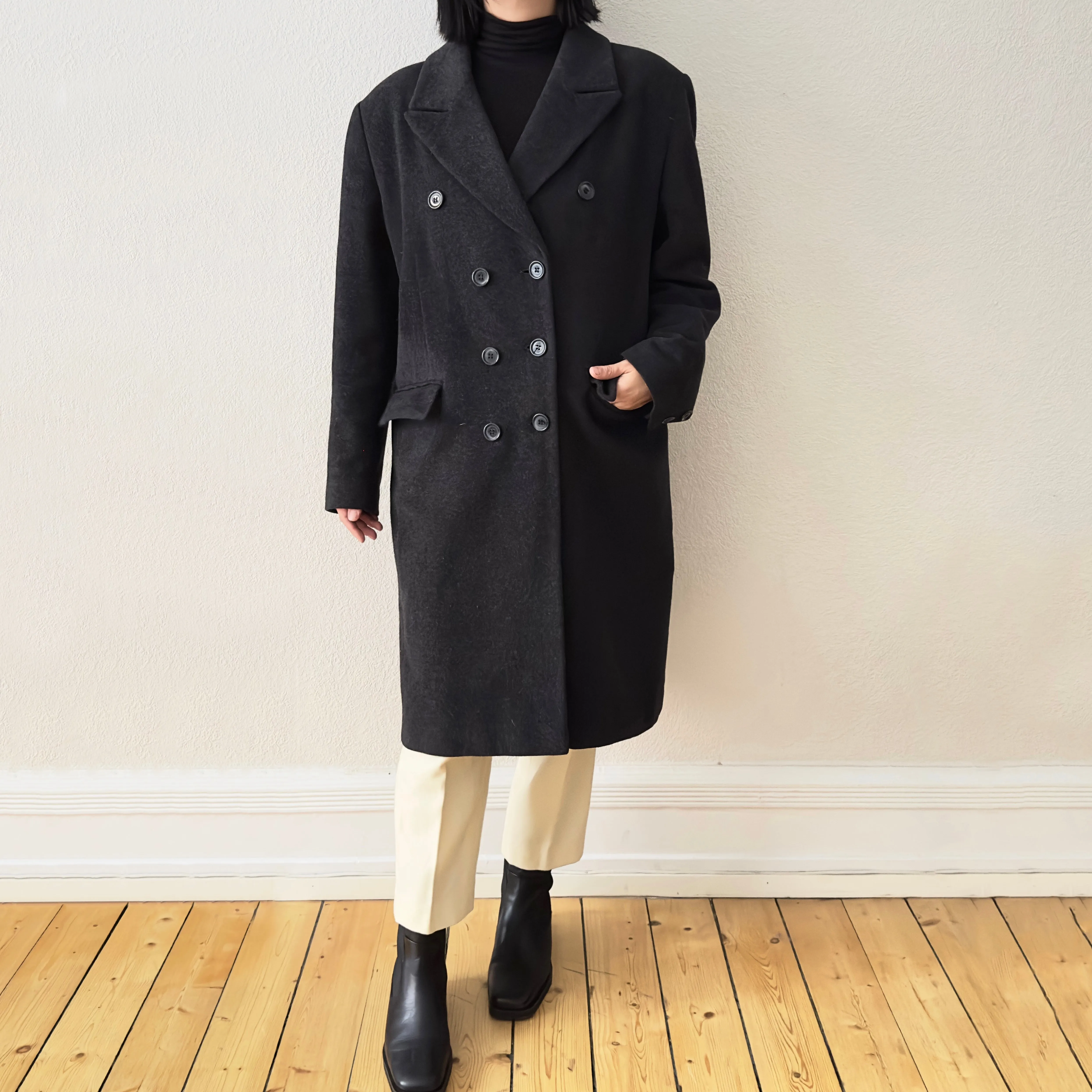 Dark Gray Wool Angora Coat, size EU44