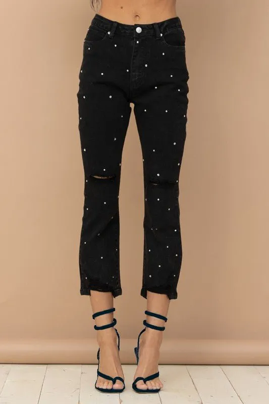 Denim Jeans with Rhinestone