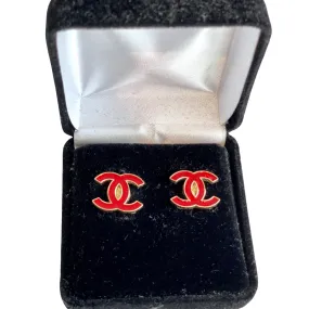 Designer Button Earrings - Red Classic CC