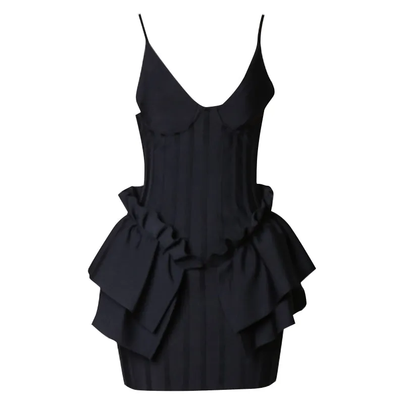 Designer Strap V Neck Bodycon Mini Dress