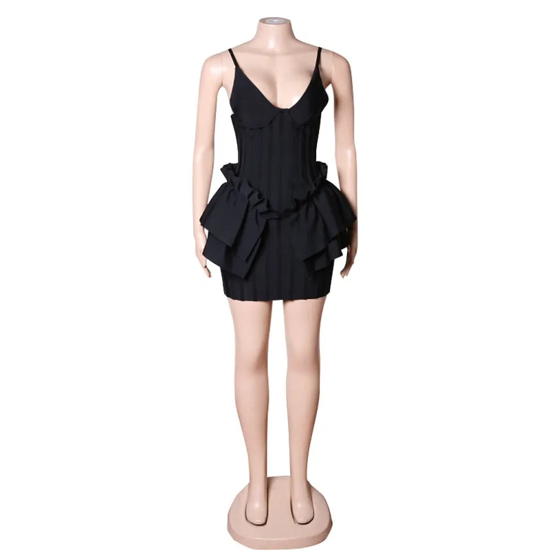 Designer Strap V Neck Bodycon Mini Dress
