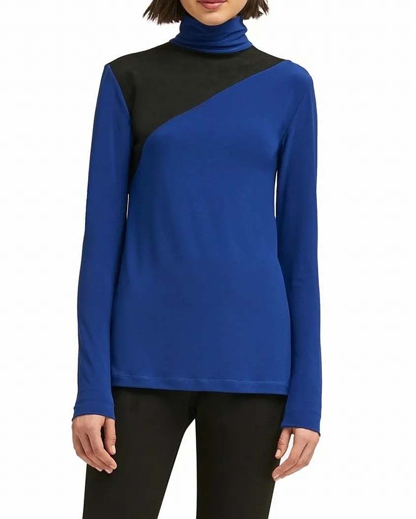 DKNY  Womens Turtleneck Colorblocked Stretch L
