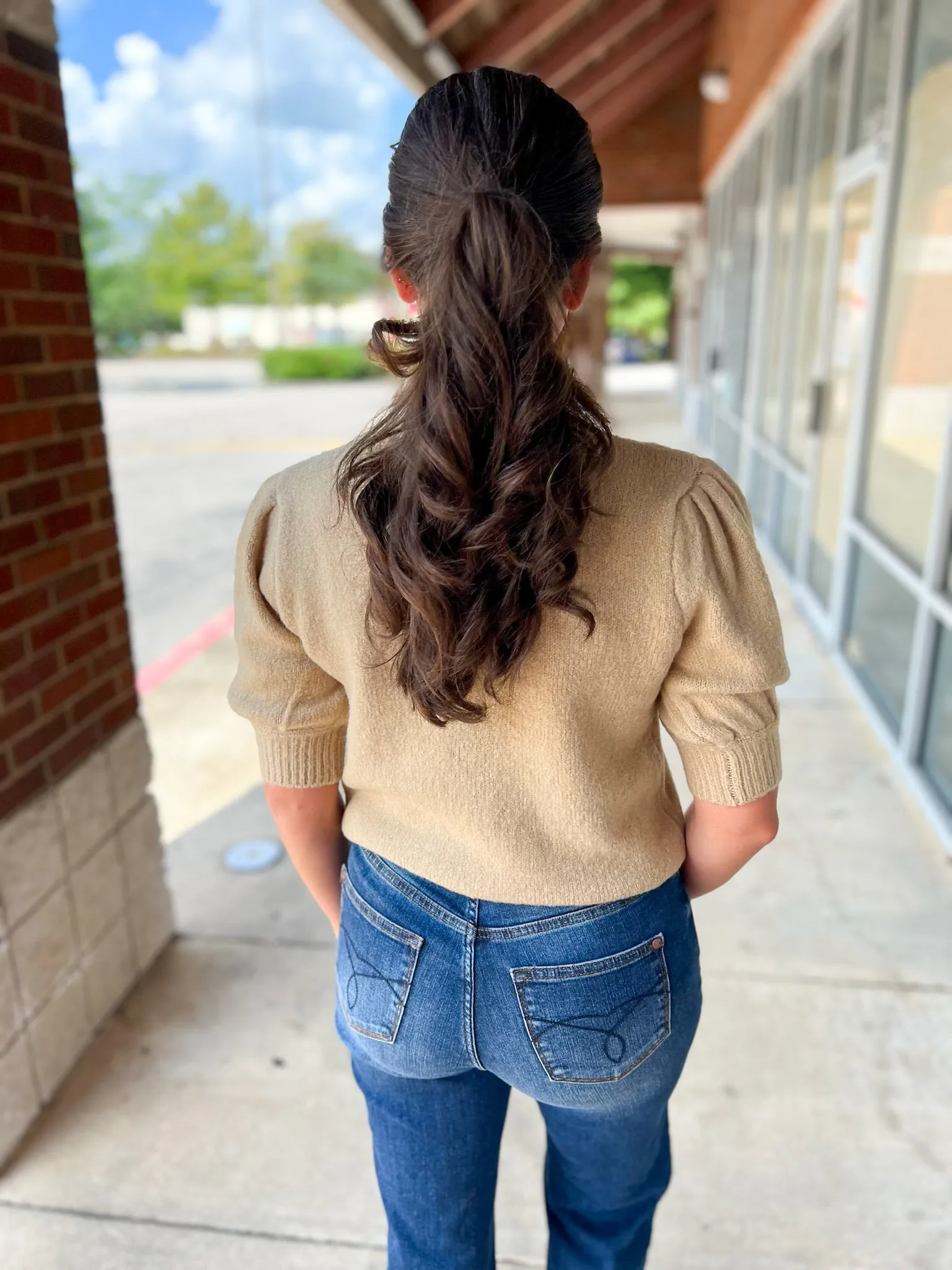 Don't Waste Your Chance Taupe Short Puff Sleeve Mock Neck Top