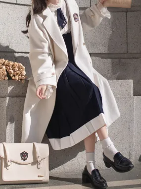 Double-Breasted Wool Cocoon White Elegant Coat College