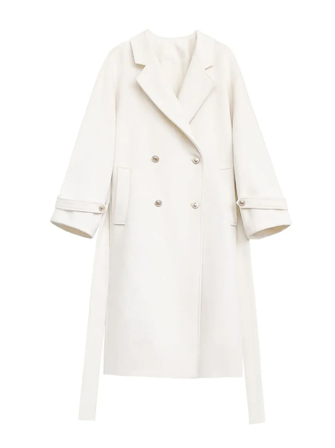Double-Breasted Wool Cocoon White Elegant Coat College