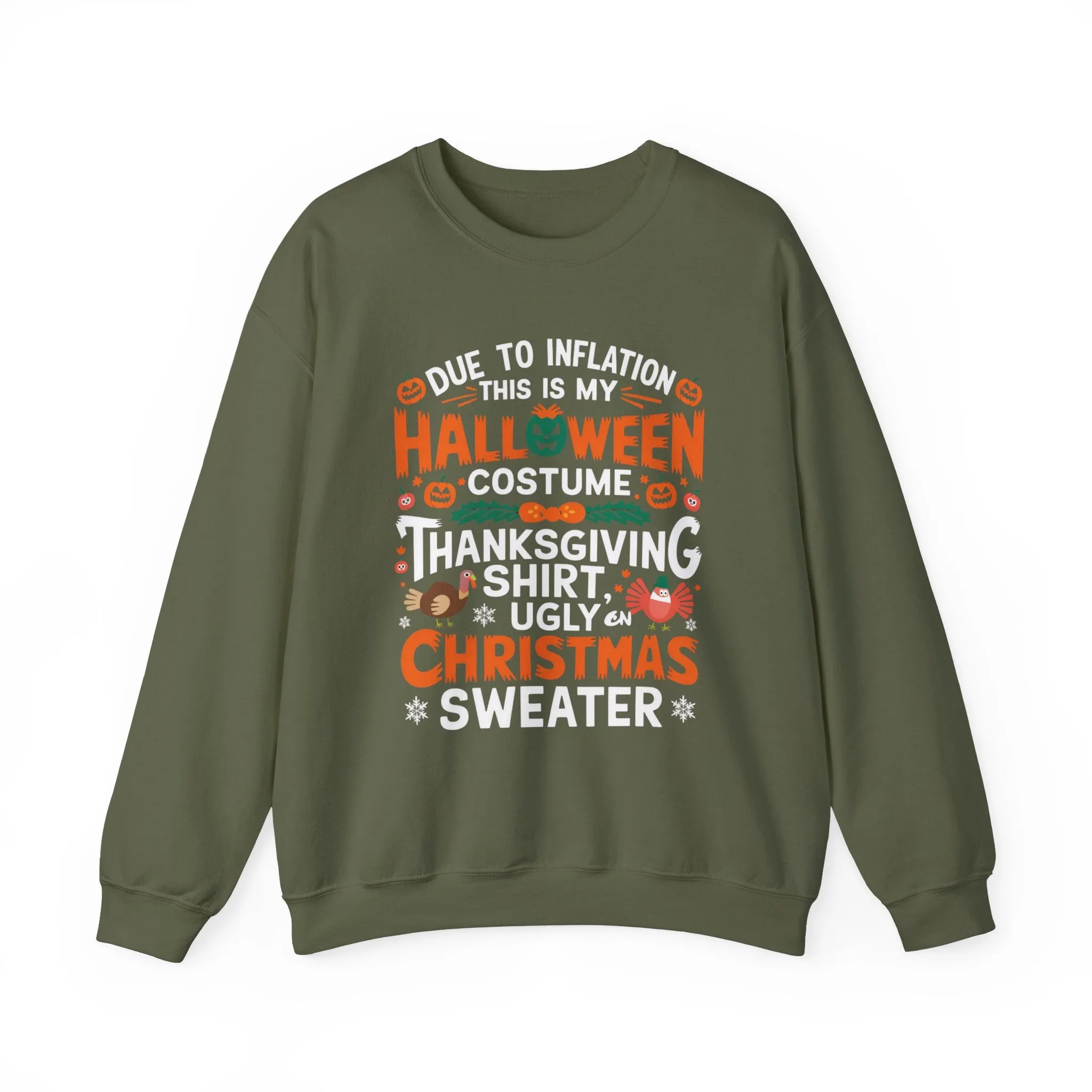 Due To Inflation Sweatshirt, Hallothanksmas tee, Funny Holiday Season Shirt, Halloween T-shirt, Thanksgiving Sweater,Christmas Gift,Fall Tee