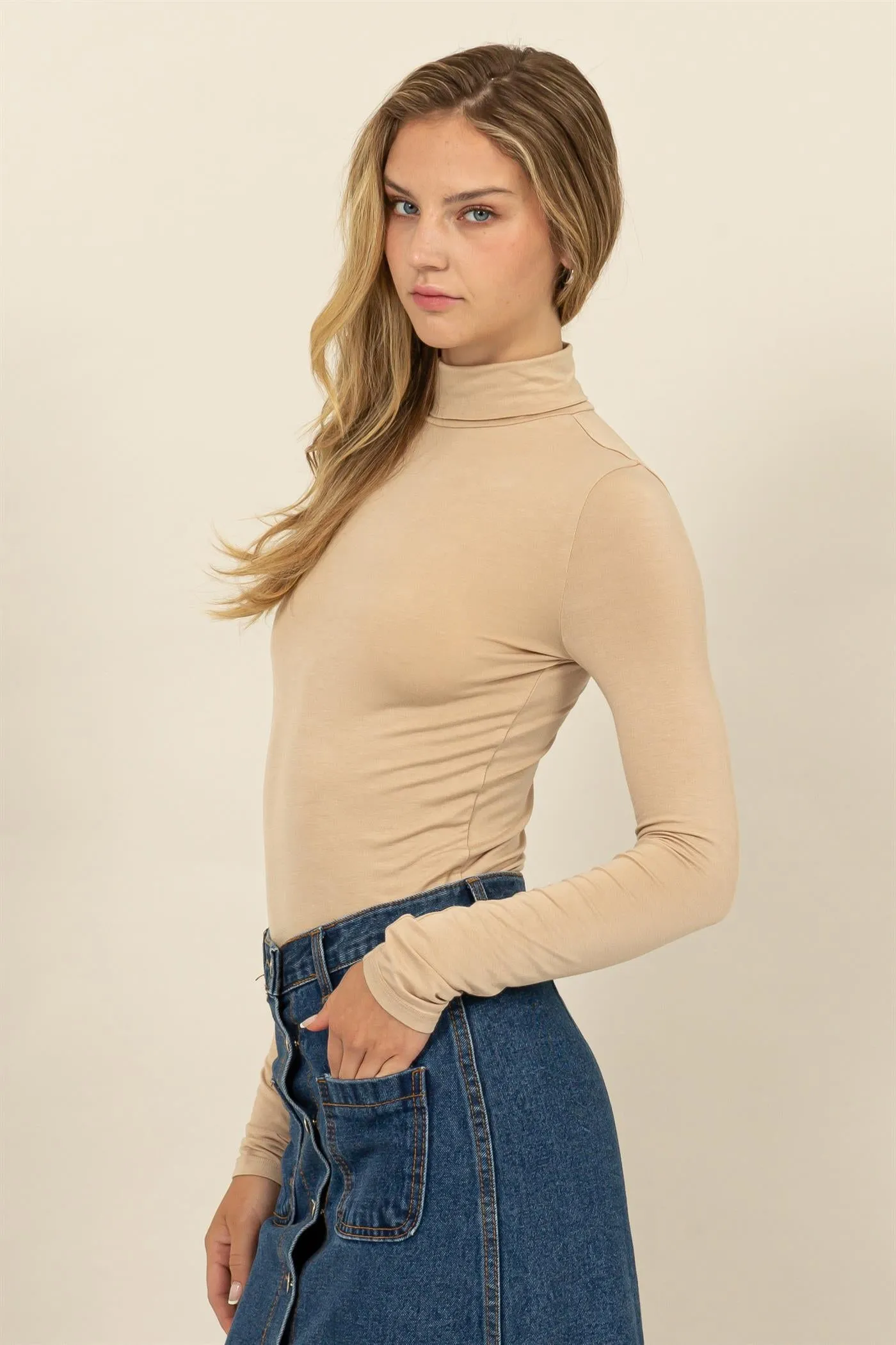 DZ24E436-SLIM-FIT TURTLENECK LONG SLEEVE TOP
