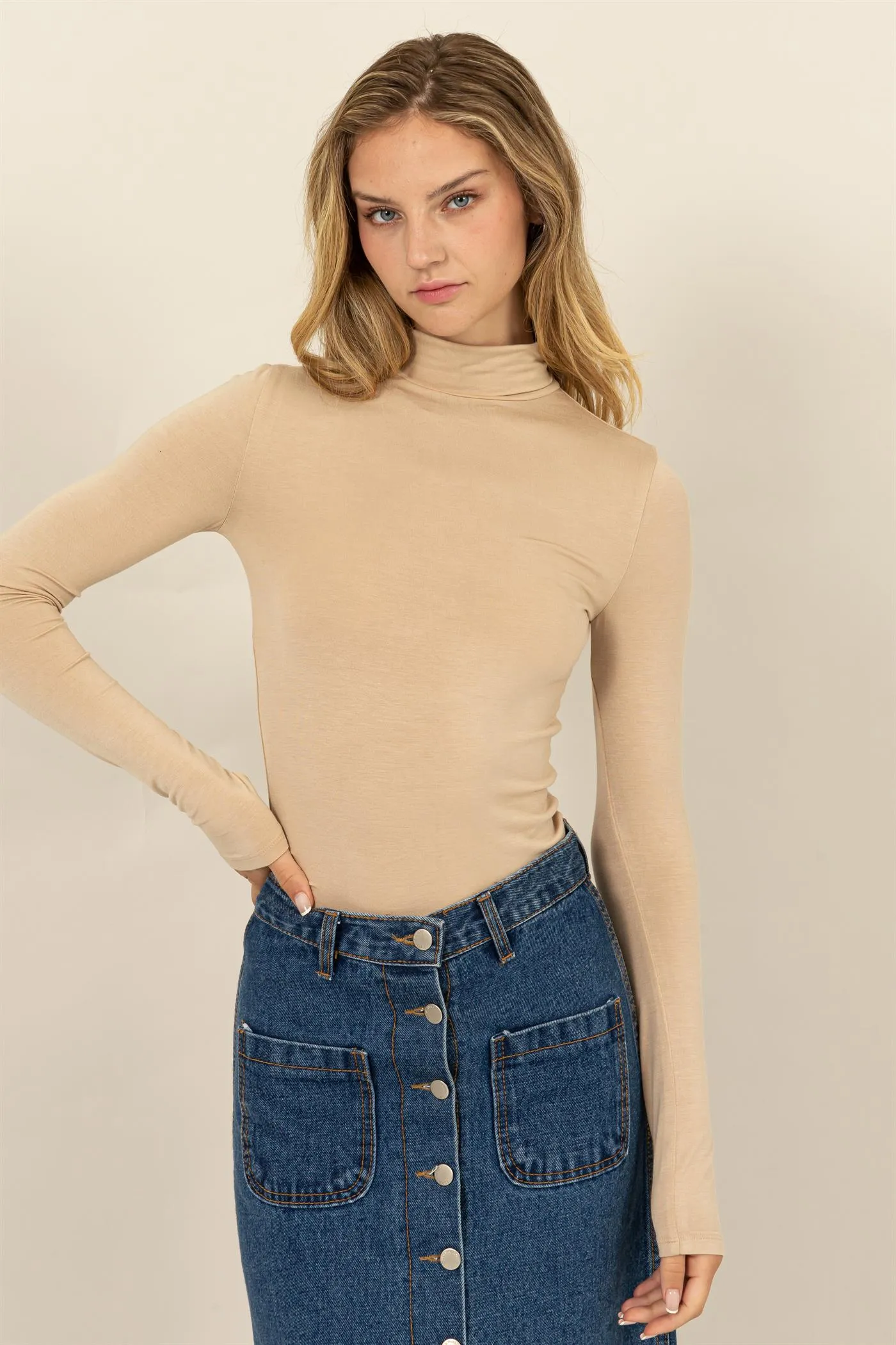 DZ24E436-SLIM-FIT TURTLENECK LONG SLEEVE TOP