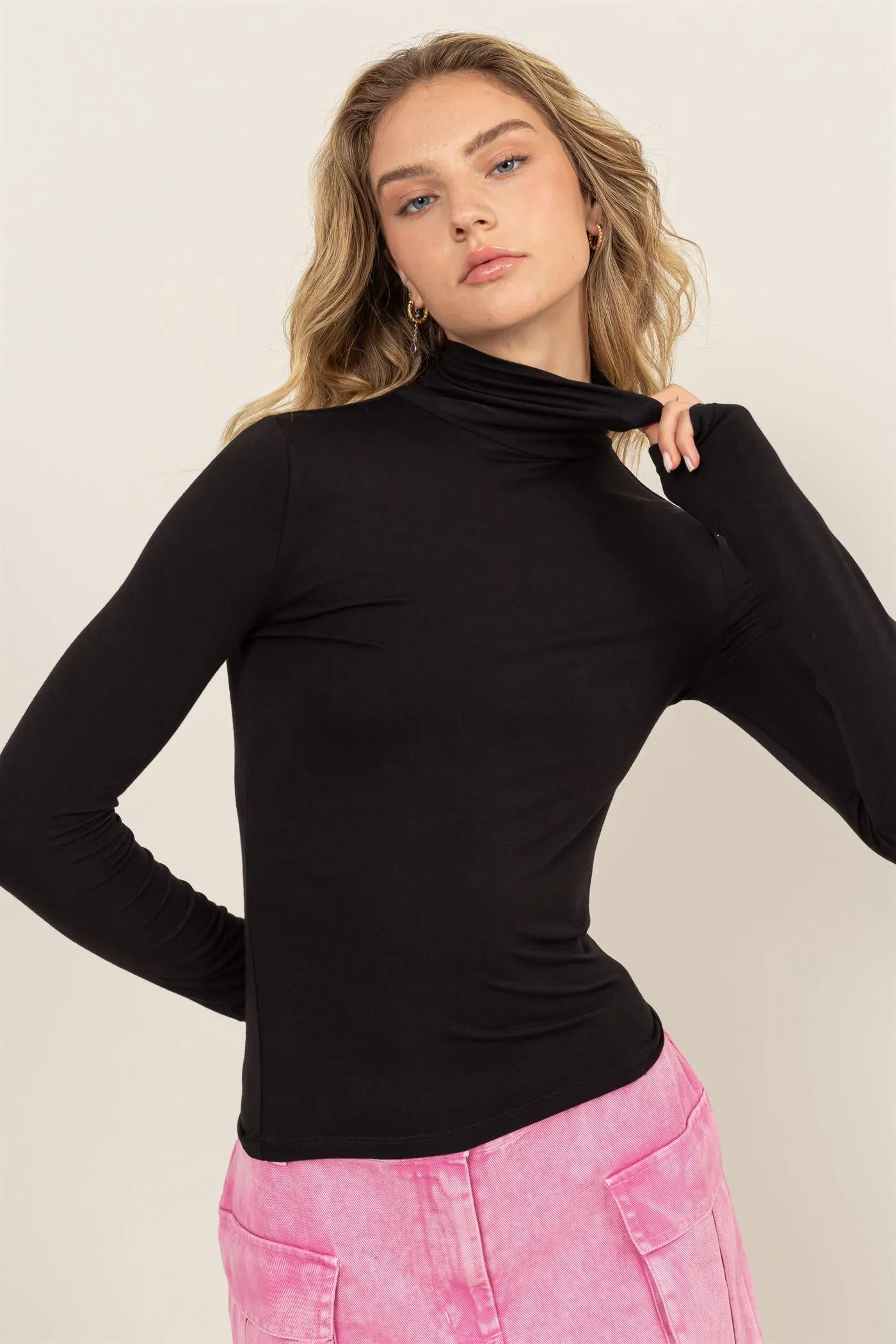 DZ24E436-SLIM-FIT TURTLENECK LONG SLEEVE TOP
