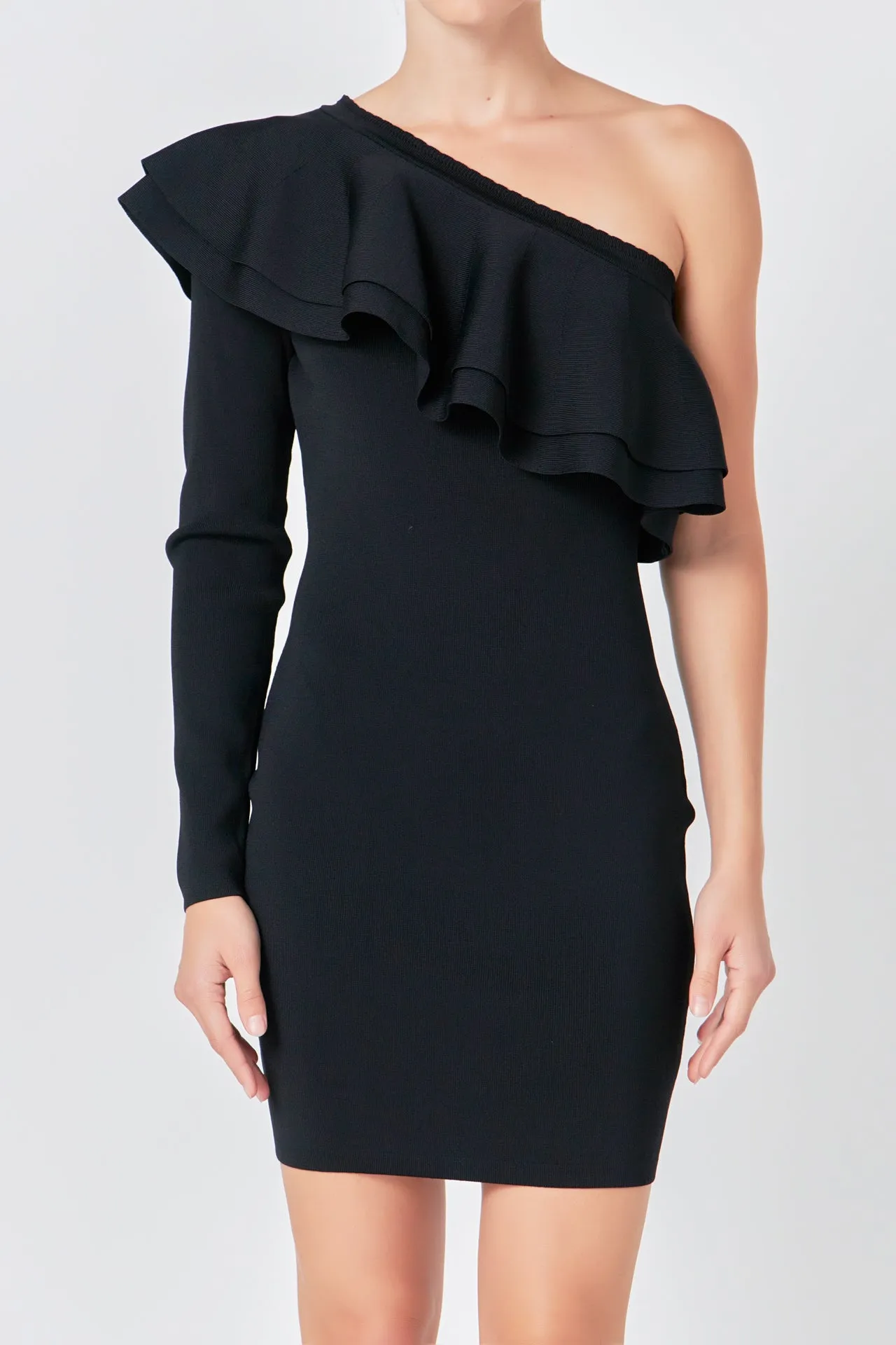 Endless Rose - One Shoulder Knitted Mini Dress
