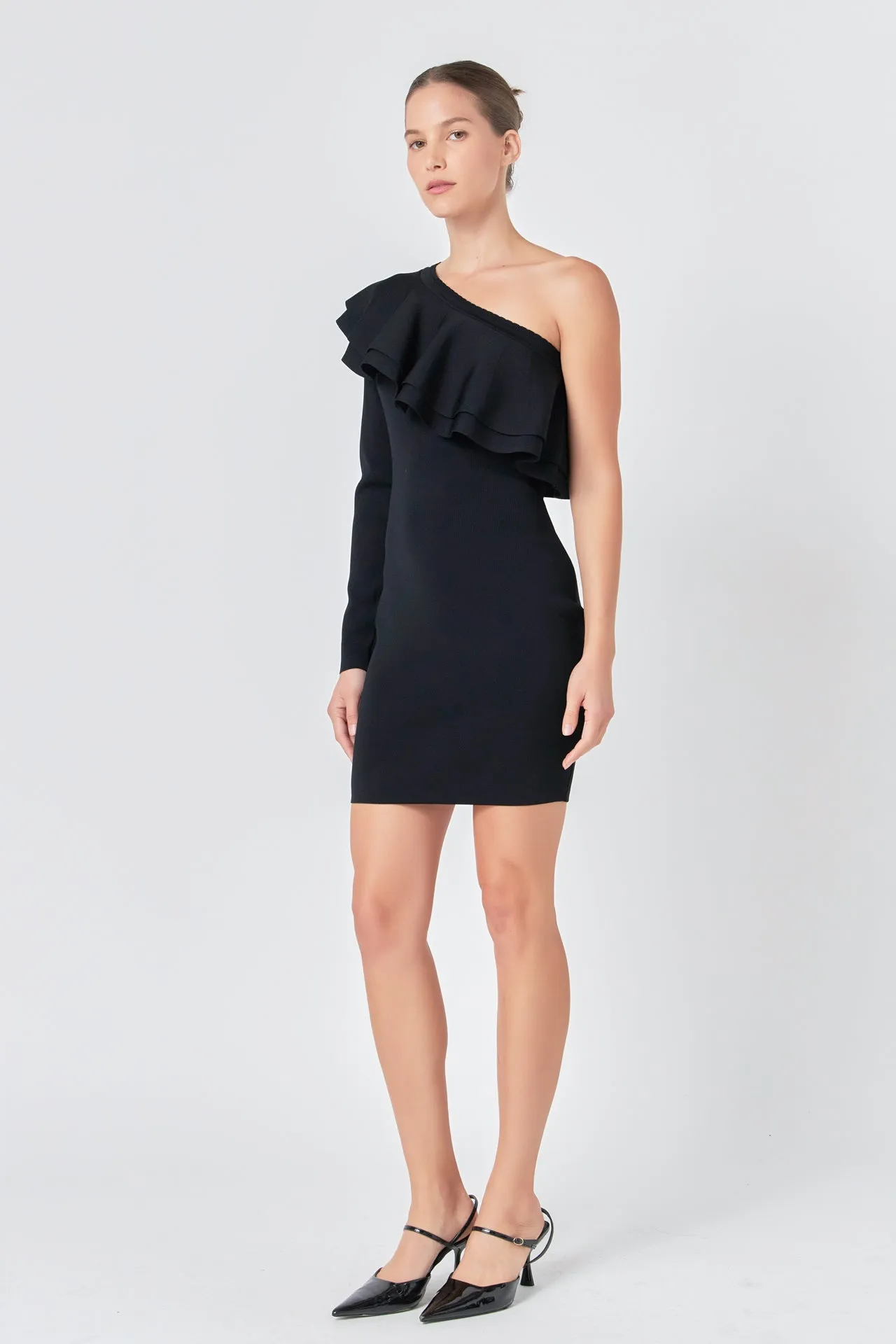 Endless Rose - One Shoulder Knitted Mini Dress
