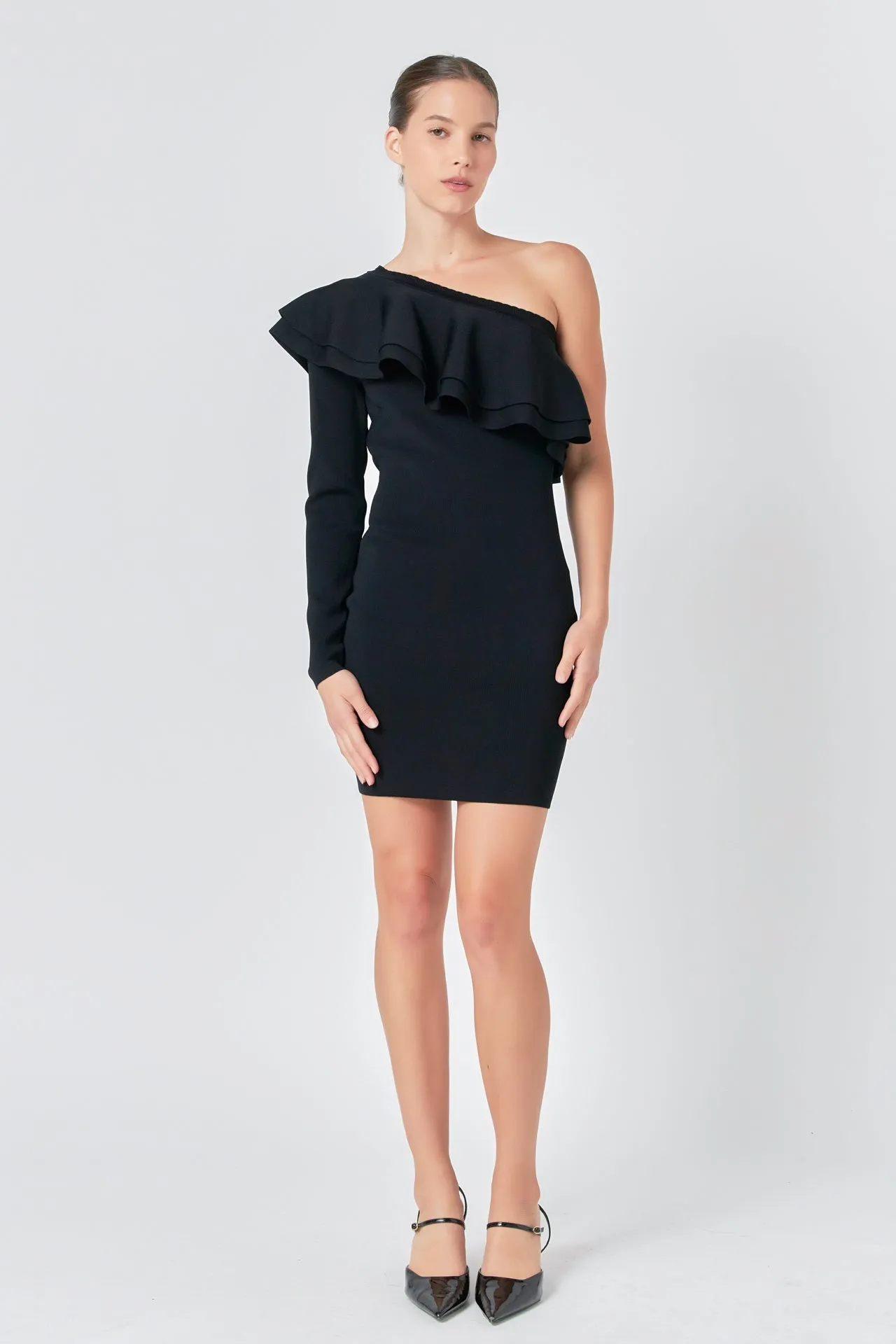 Endless Rose - One Shoulder Knitted Mini Dress