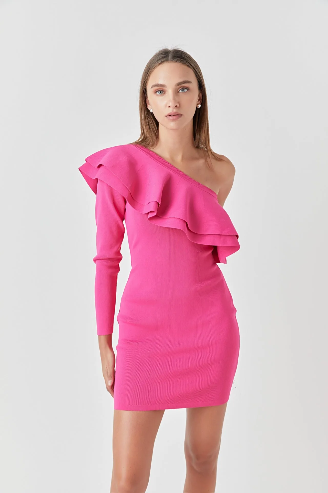 Endless Rose - One Shoulder Knitted Mini Dress