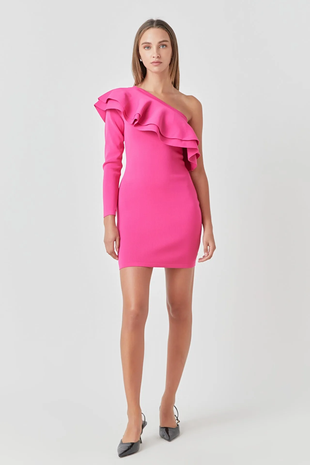 Endless Rose - One Shoulder Knitted Mini Dress