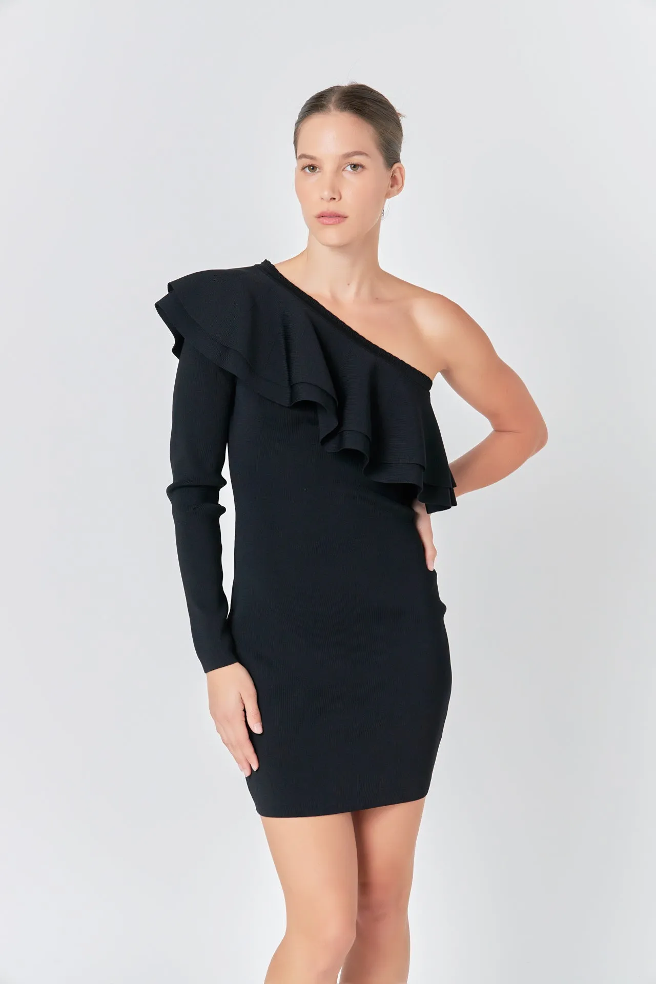 Endless Rose - One Shoulder Knitted Mini Dress