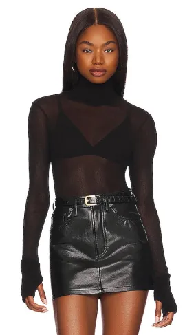 Enza Costa Mesh Cuffed Turtleneck in Black