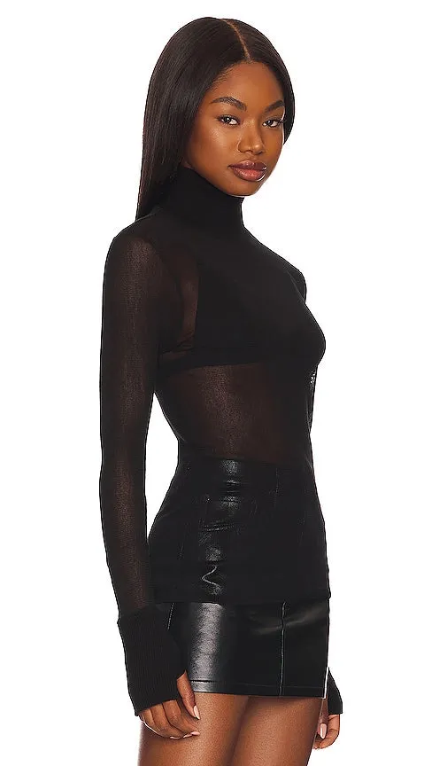 Enza Costa Mesh Cuffed Turtleneck in Black