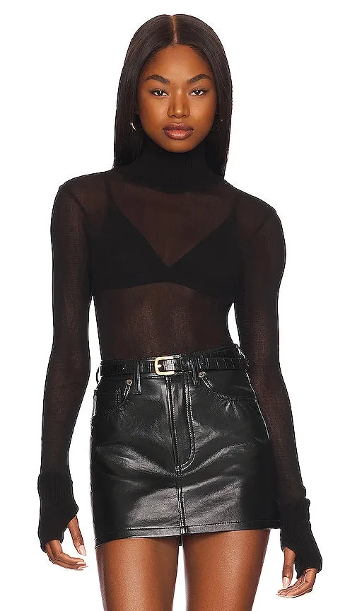 Enza Costa Mesh Cuffed Turtleneck in Black