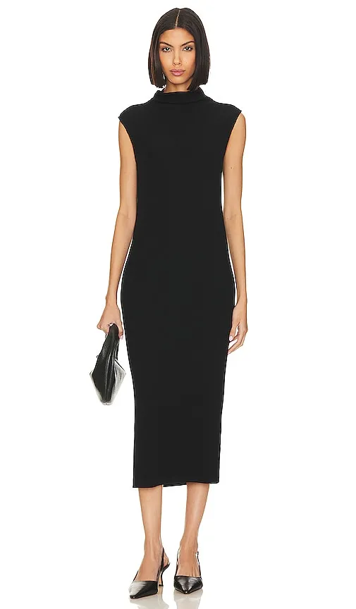 Enza Costa Sleeveless Knit Turtleneck Dress in Black