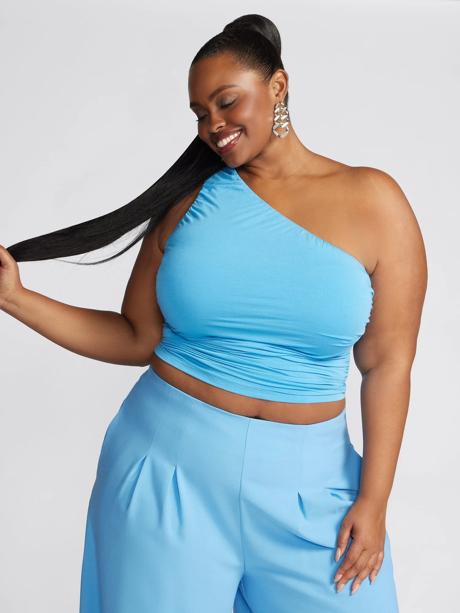 Fashion To Figure - Crisanta Asymmetric One Shoulder Ruched Top