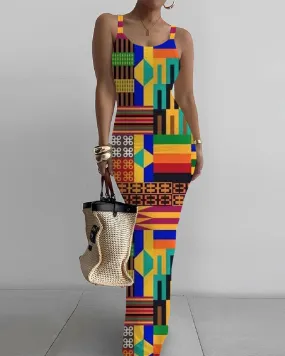 Fashionable Multi-Color Stitching Bodycon Cami Dress