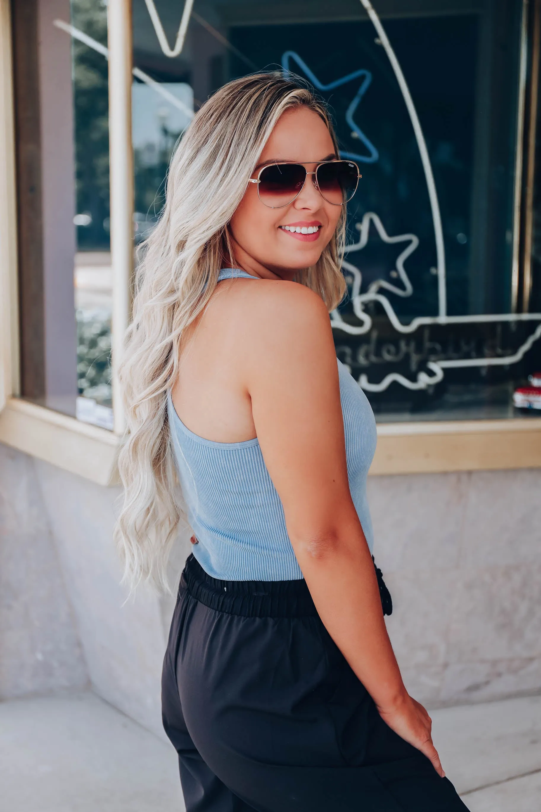 Flex Seamless Ribbed Tank - Blue