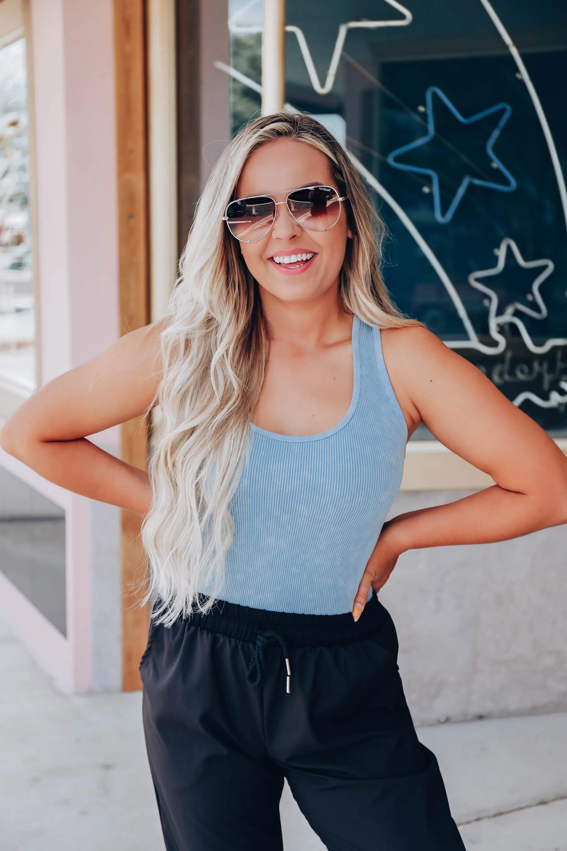Flex Seamless Ribbed Tank - Blue