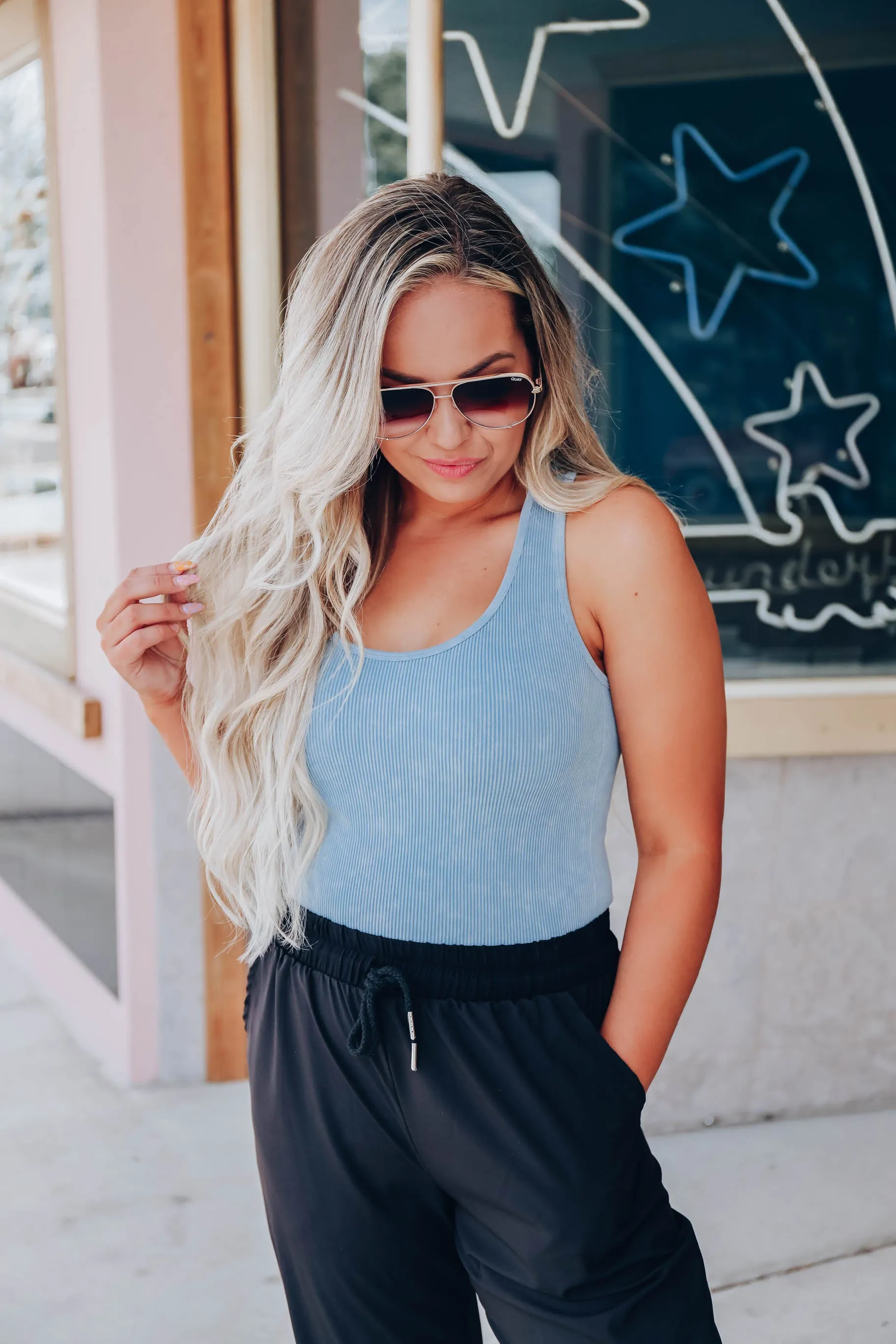 Flex Seamless Ribbed Tank - Blue