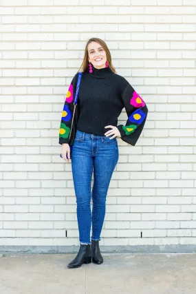 Floral Turtleneck Short Sweater