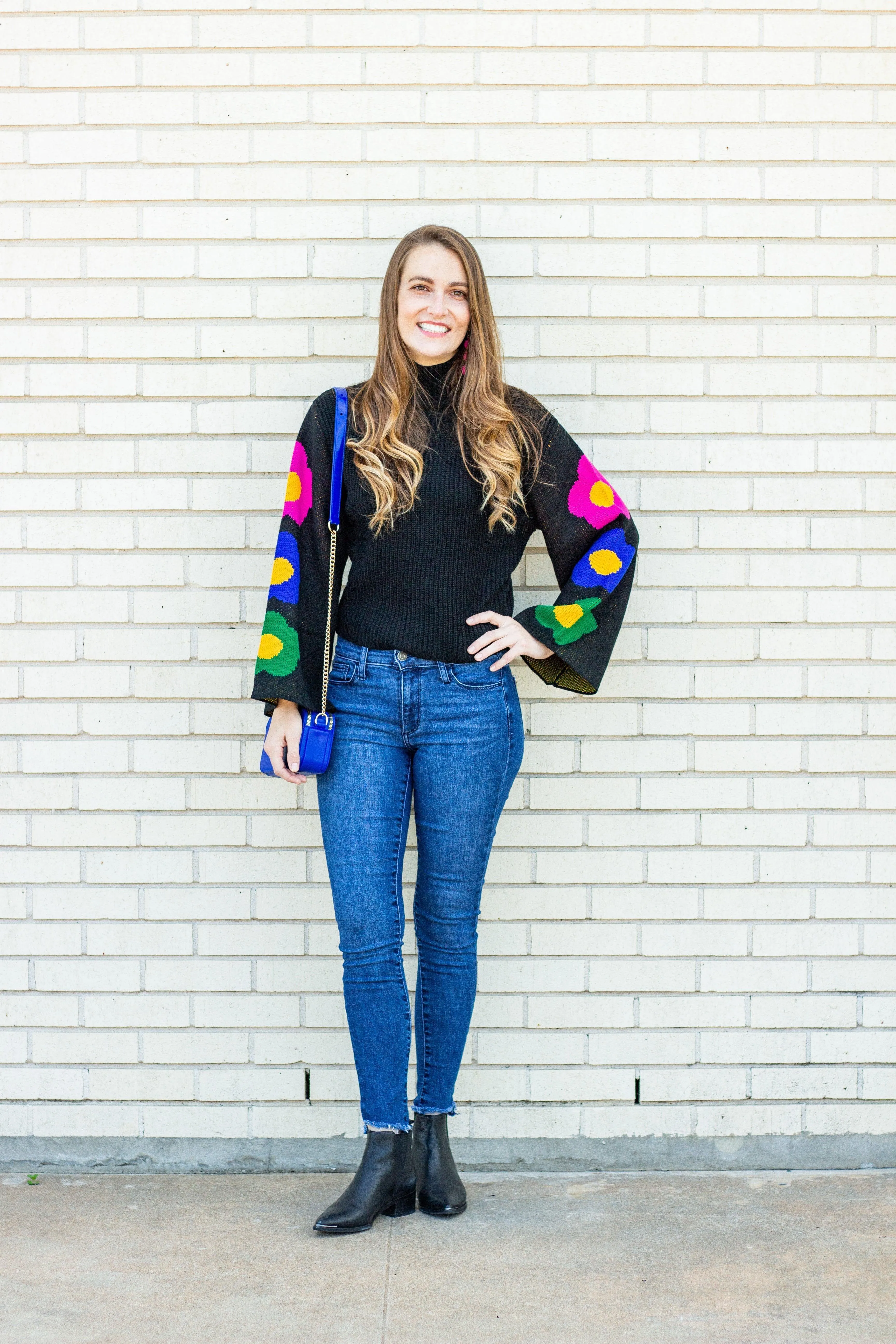 Floral Turtleneck Short Sweater