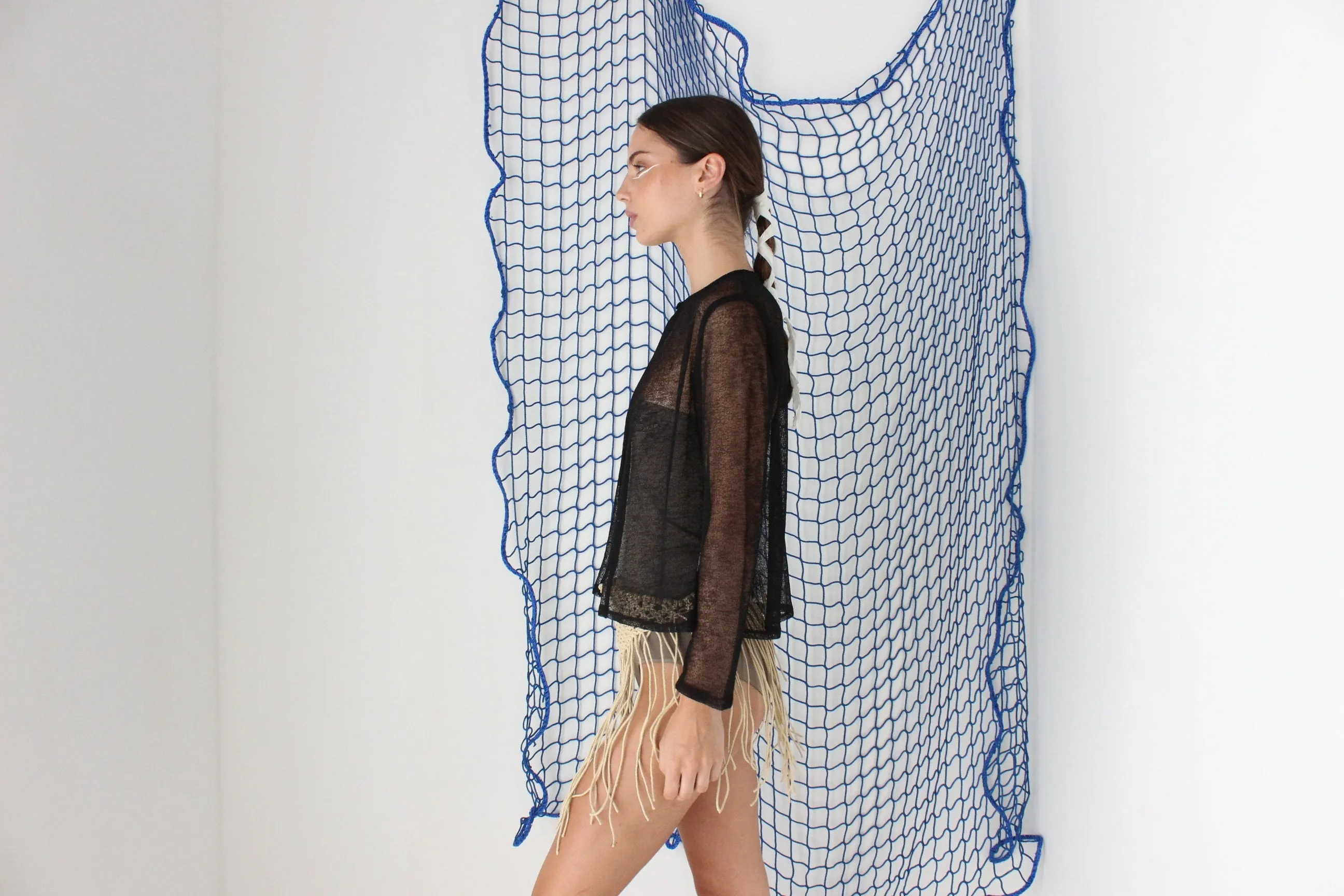 FOUND IN GREECE 90s Sheer Black Mesh Knit Cardigan Top