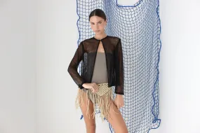 FOUND IN GREECE 90s Sheer Black Mesh Knit Cardigan Top