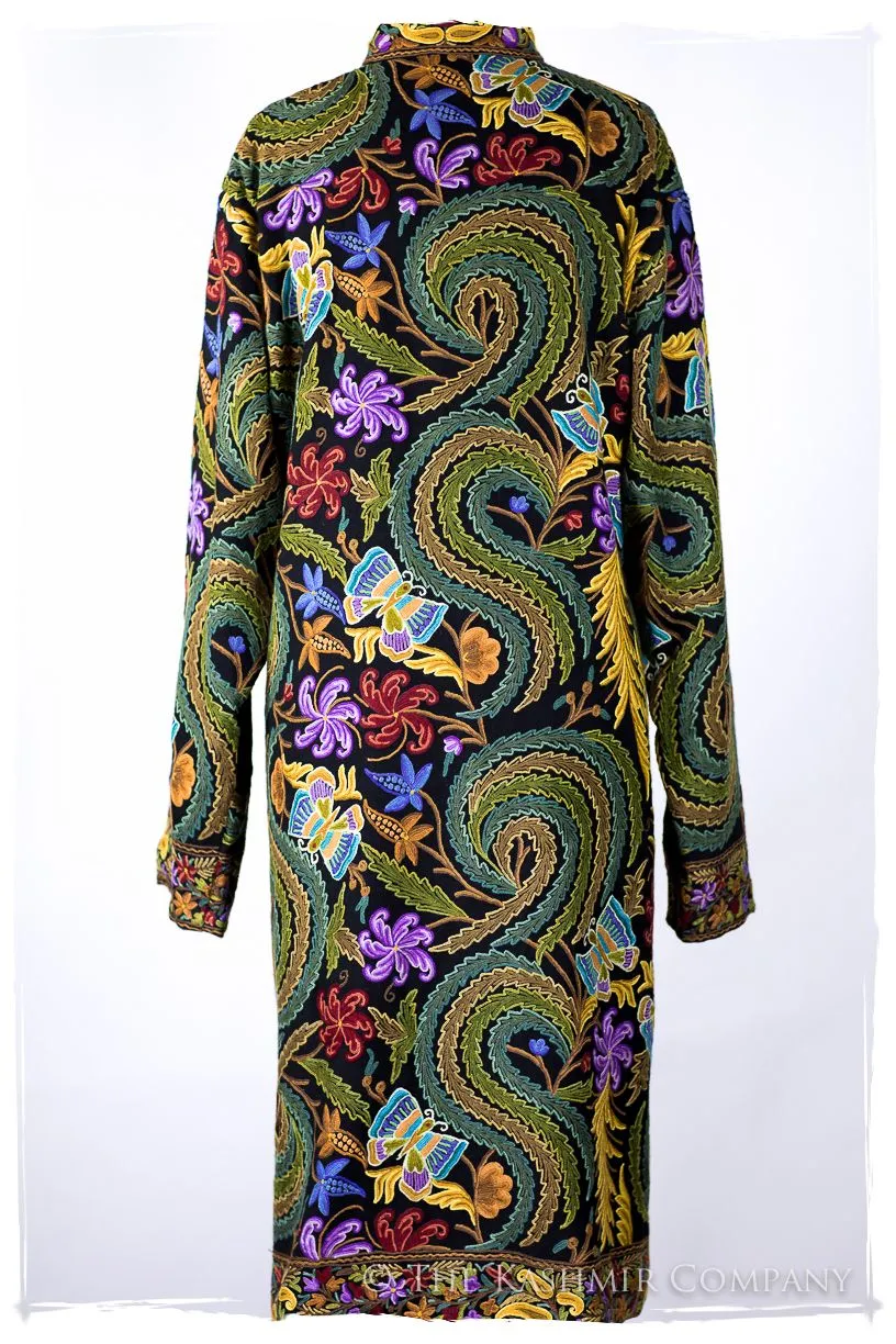 Française Magnifiqué des Papillons Orient Noir Renoir Wool Coat