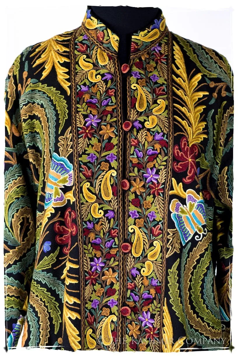 Française Magnifiqué des Papillons Orient Noir Renoir Wool Coat
