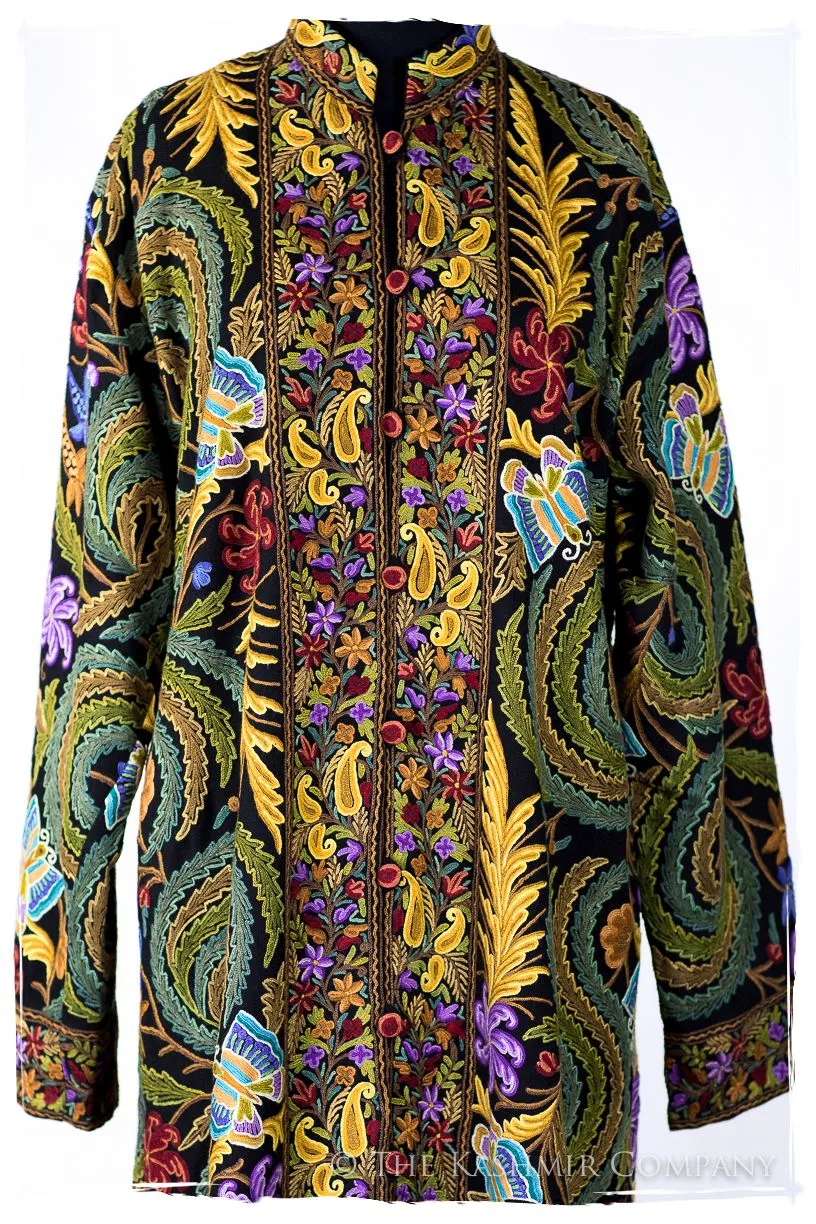 Française Magnifiqué des Papillons Orient Noir Renoir Wool Coat