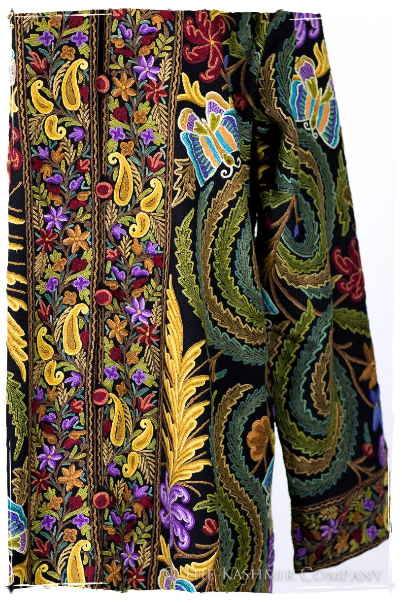 Française Magnifiqué des Papillons Orient Noir Renoir Wool Coat
