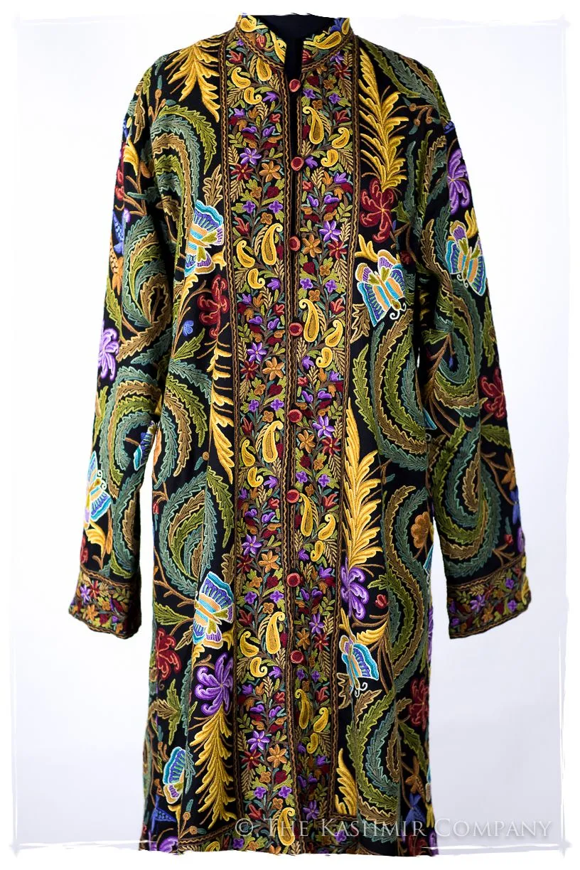 Française Magnifiqué des Papillons Orient Noir Renoir Wool Coat