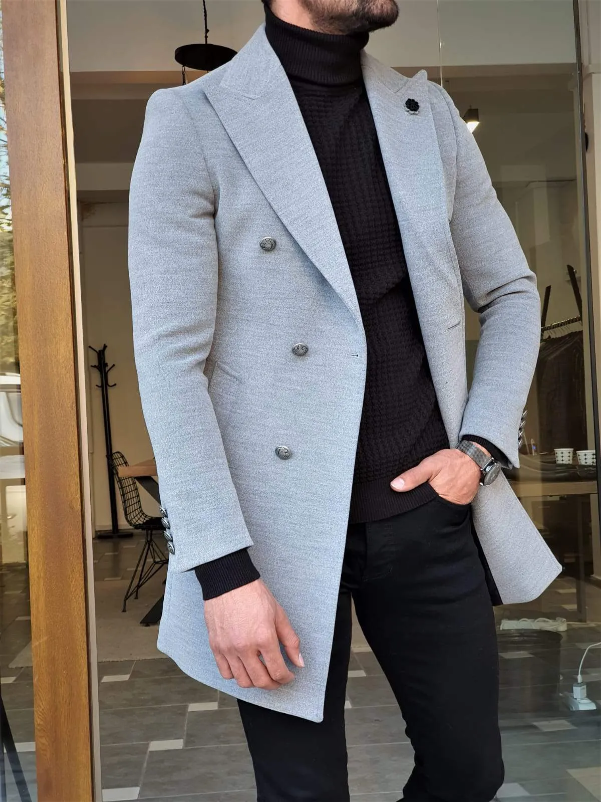 Geneva Gray Double Breasted Coat
