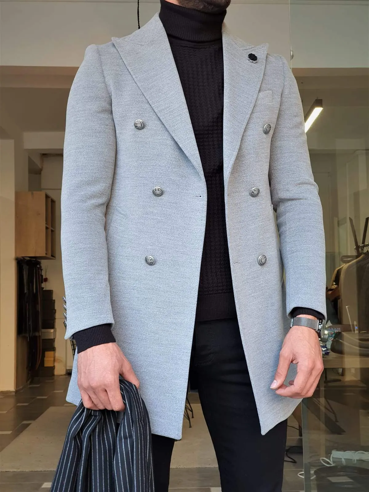 Geneva Gray Double Breasted Coat