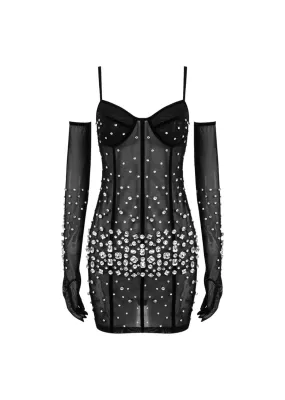 Hester Rhinestone Embroidery Sheer Dress