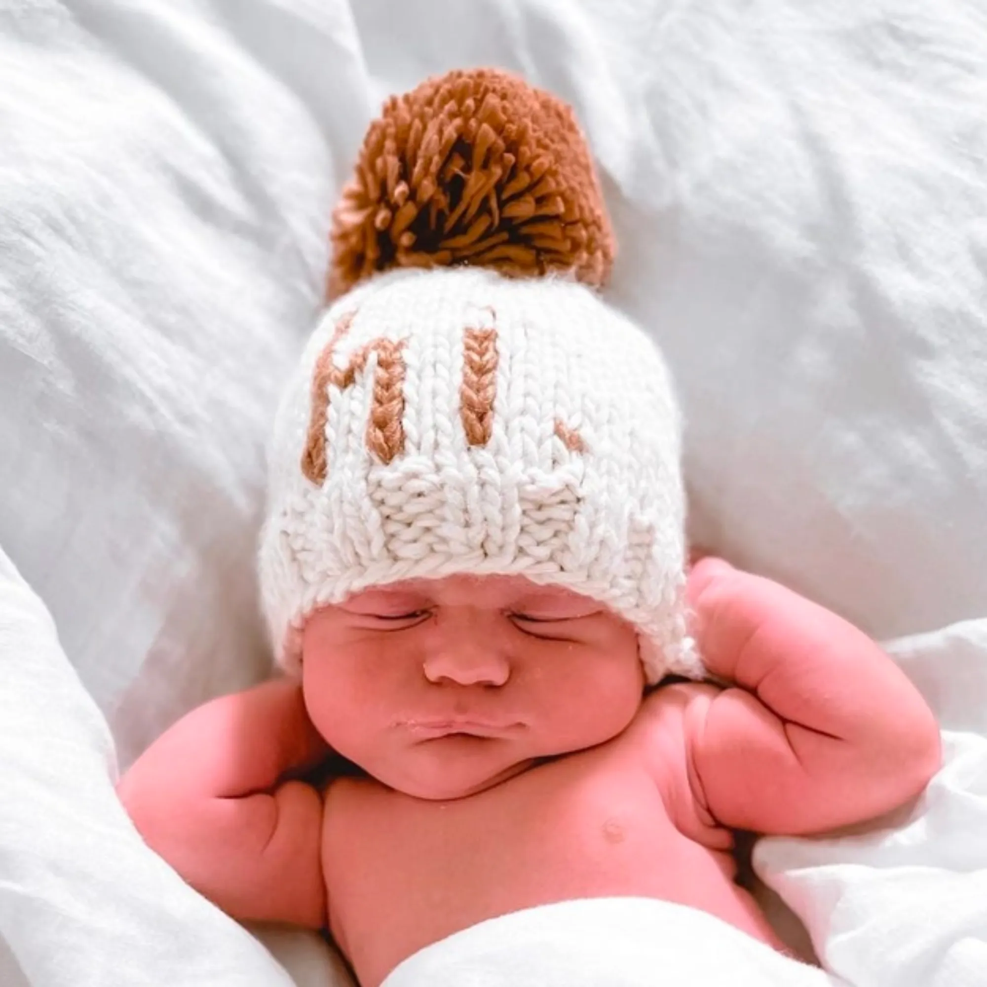 Hi. Pecan Hand Knit Beanie Hat