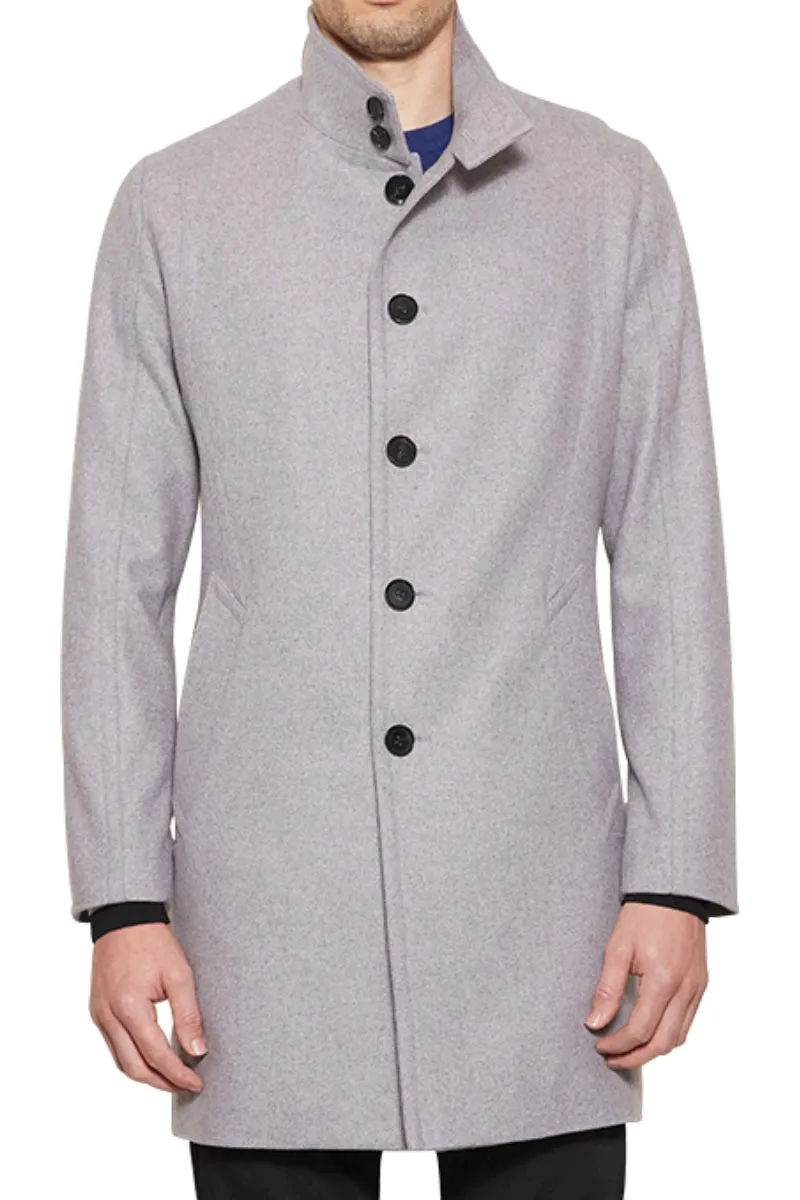 Hinkley High Neck Wool Blend Coat in Light Grey