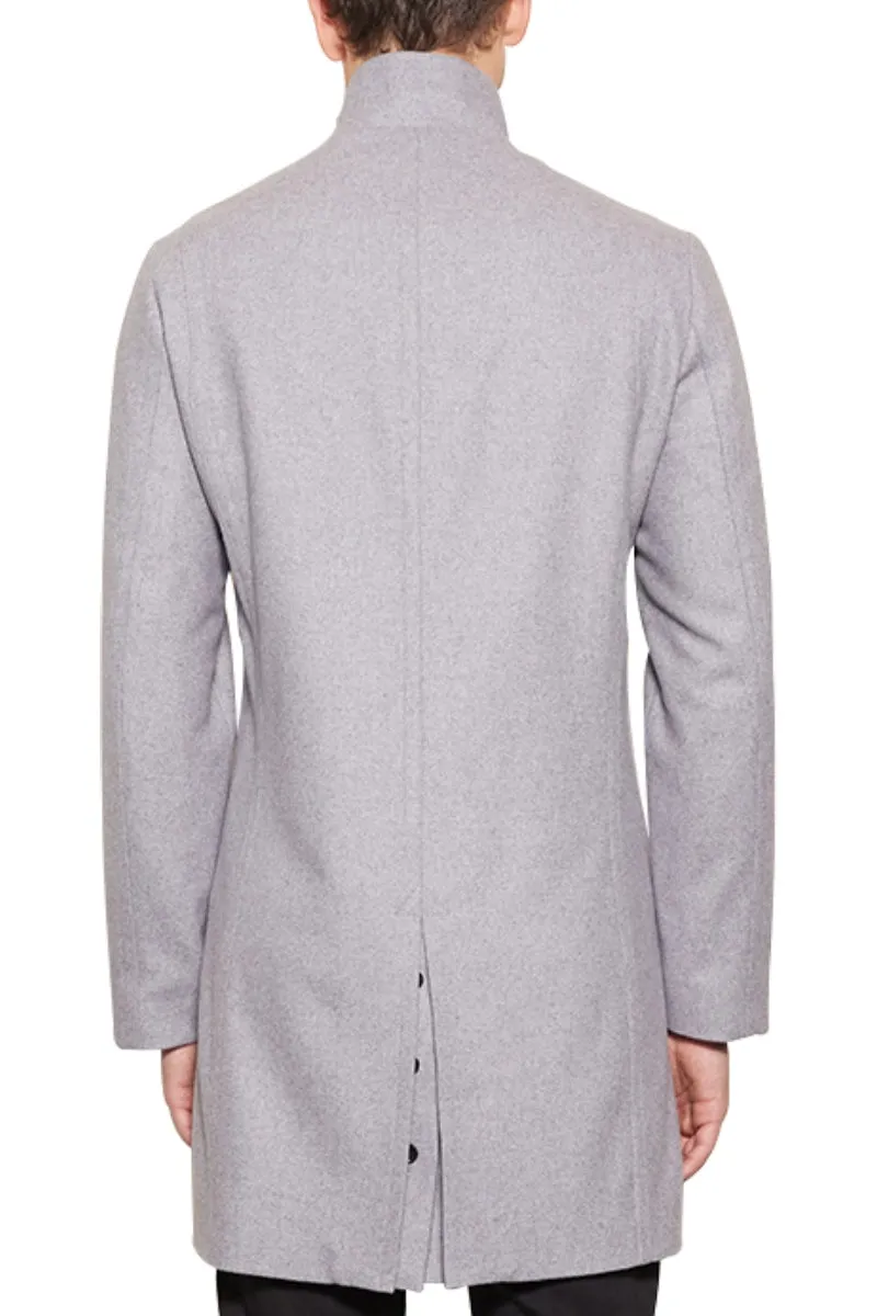 Hinkley High Neck Wool Blend Coat in Light Grey