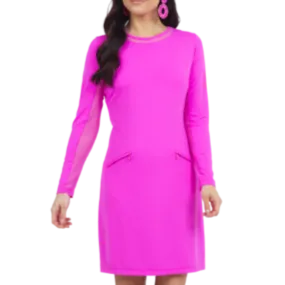 IBKUL L/S Mesh Trim Dress - Hot Pink
