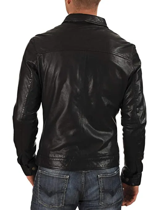 Iony Genuine Real Leather Jacket Men Black Biker Motorcycle